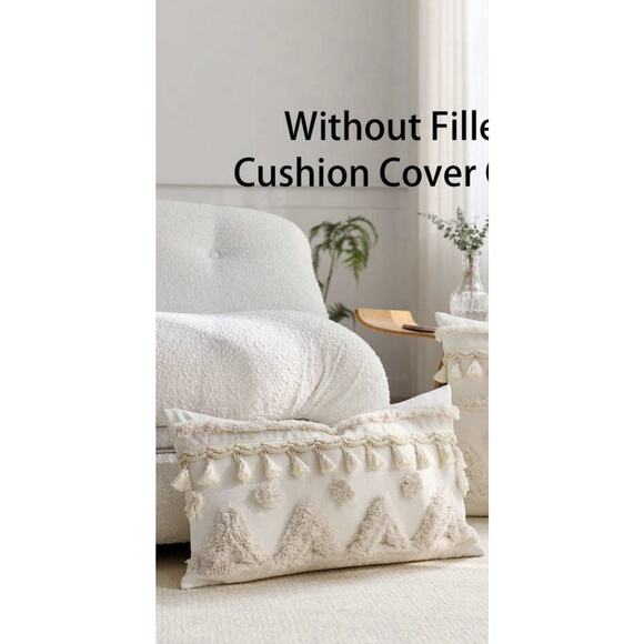 1pc Crochet Tassel Cushion Cover Cream‎ Colored Without Filler - Picture 1 of 4